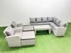 Fimous Rattan Garden Furniture Set 7 Pieces Outdoor Garden Sofa Oblong Coffee Table Set with 2 Chairs Light Grey Mixed