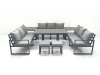 Fimous 11 Seater Garden Sofa Set Aluminium Furniture Rising Dining Tabe Set with 2 Side Tables 2 Small Footstools Dark Grey