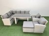 Fimous 9 Seater Wicker Rattan Corner Sofa Sets Outdoor Garden Furniture Sets with Rectangular Dining Table Lounge Sofa Big Footstool Light Grey