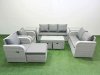 Fimous PE Rattan Garden Furniture Set Adjustable Chair Sofa Double Love Seat 2 Seater Sofa Lounge Set Rectangular Coffee Table 3 Stools 2 Side Table Light Grey