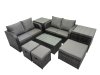 Fimous Outdoor Love Sofa Coffee Table Set Garden Rattan Furniture Set 7 Seater with 3 Stools 2 Side Tables Dark Grey