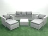 Fimous 7 Seater Rattan Garden Furniture Set with 3 Seater Sofa 2 Chair Square Coffee Table 2 Big Footstools 2 Side Tables Light Grey Mixed