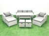 Fimous Rattan Garden Furniture Set Outdoor 9 Seater Patio Dining Sets with Glass Top Dining Table Light Grey Mixed