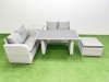 Fimous 5 Pieces Outdoor PE Rattan Sofa Set Patio Garden Furniture Sets with Cushions Side Table Big Stool Light Grey