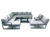 Fimous 11 Seater Outdoor Aluminum Garden Furniture Set Corner Sofa 2 Big Footstools Rising Lifting Dining Table Sets Dark Grey