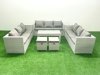 Fimous Rattan Garden Outdoor Furniture Set 11 Seater Garden Sofa Oblong Coffee Table Set with 2 Small Footstool Light Grey Mixed