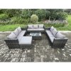 Fimous Outdoor Lounge Sofa Set Wicker PE Rattan Garden Furniture Set with Oblong Coffee Table Big Footstool Dark Grey Mixed