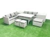 Fimous Rattan Garden Furniture Set 9 Seater Outdoor Sofa Set with Dining Table 2 Side Tables 3 Footstools Light Grey Mixed