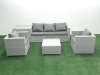 Fimous 5 Seater Rattan Garden Furniture Set with 3 Seater Sofa 2 Chair Square Coffee Table Side Table Light Grey Mixed
