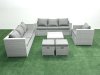 Fimous Wicker PE Rattan Sofa Garden Furniture Set with Armchair Square Coffee Table 2 Small Footstools Light Grey Mixed