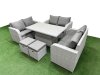 Fimous 8 Seater PE Wicker Rattan Furniture Sofa Sets with Adjustable Lifting Dining or Coffee Table 2 Seater Love Sofa 2 Stool Light Grey
