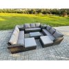Fimous Outdoor Garden Furniture Sets 11 Seater Wicker Rattan Furniture Sofa Sets with Rectangular Coffee Table 3 Seater Sofa 2 Side Tables 2 Big Footstool Dark Grey Mixed