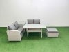 Fimous 5 Seater Outdoor Love Sofa Set Rattan Garden Furniture Set with Rectangular Dining Table Big Footstool Side Table Light Grey