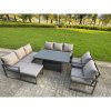 Fimous Garden Aluminium Furniture Set Dark Grey 8 Seater Outdoor Patio Adjustable Rising Lifting Dining Table with 2 Chairs 2 Side Tables Dark Grey