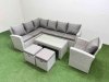 Fimous Rattan Garden Furniture Set Outdoor 9 Seater Corner Sofa Sets with Oblong Coffee Table Chair 2 Small Footstools Light Grey Mixed