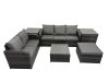 Fimous Wicker PE Rattan Garden Outdoor Furniture Set Love Sofa Square Coffee Table Set with Big Stool 2 Side Tables Dark Grey Mixed