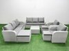 Fimous PE Rattan High Back Lounge Sofa Set Patio Square Coffee Table & Chairs Set with 3 Seater Sofa Reclining Chair 3 Stools Light Grey