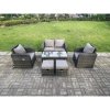 Fimous Dark Grey PE Wicker Rattan Garden Furniture Set Love Sofa Reclining Chair Outdoor Rectangular Coffee Table Stools 6 Seater