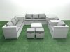 Fimous Outdoor Rattan Sofa Garden Furniture Set with 2 Armchairs Square Coffee Table 2 Small Footstools 2 Side Tables Light Grey Mixed