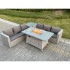 Fimous Light Grey Corner Rattan Fire Pit Garden Furniture Set Gas Heater Burner Lounge Sofa Dining Table With Side Coffee Table