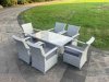 Fimous Light Grey Rattan Outdoor Garden furniture Set Height Adjustable Rising Lifting Table and 6 Chairs Set with Seat Cushion