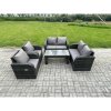 Fimous Patio Garden Furniture Sets Wicker 6 Seater Outdoor Rattan Furniture Sofa Sets with Rectangular Coffee Table Reclining Chair