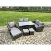 Fimous 8 Seater Lounge Rattan Sofa Set Outdoor Garden Furniture Oblong Rectangular Dining Table With Chairs 3 Footstools Dark Grey Mixed