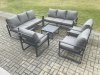 Fimous Aluminium Outdoor Garden Furniture Set Patio Lounge Sofa with Square Coffee Table 3 Armchairs Dark Grey