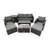 Fimous Rattan Garden Outdoor Furniture Set 3 Seater Sofa Reclining Chair Coffee Table with Side Table 4 Footstools Dark Grey Mixed