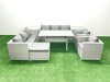 Fimous Rattan Garden Furniture Set Outdoor 8 Seater Patio Dinin g Sofa Sets with Dining Table 2 Chairs 2 Side Tables Big Footstool Light Grey Mixed