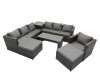 Fimous Garden Rattan Outdoor Furniture Set 9 Seater Patio Corner Sofa Oblong Coffee Table with Chair 2 Big Stool Side Table Dark Grey