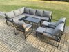 Fimous Aluminium Garden Furniture Set Outdoor Indoor Lounge Corner Sofa 3 Pcs Chair Oblong Coffee Table Sets with 2 Small Footstools Dark Grey