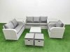 Fimous Patio PE Wicker 8 Seater Outdoor Rattan Furniture Sofa Sets with Square Coffee Table Reclining Chair Loveseat Sofa 3 Seater Sofa Stool 2 Side Table Light Grey