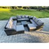 Fimous Rattan Outdoor Furniture Set Patio Garden Sofa Set with Square Coffee Table 2 Big Footstool 2 Side Tables Dark Grey Mixed