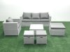 Fimous 6 Seater Rattan Garden Furniture Set with 3 Seater Sofa Chair Square Coffee Table 3 Footstools Light Grey Mixed