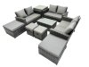 Fimous PE Rattan Garden Furniture Set Lounge Double Seat Sofa Coffee Table Set with Side Table 4 Stools Dark Grey MixedMixed