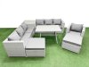 Fimous Outdoor Rattan Garden Furniture Dining Set 9-seater Patio Rectangular Table 3 Seater Sofa Armchair Set with Side Table 2 Big Stools