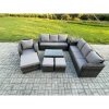 Fimous 10 Seater Rattan Lounge Sofa Set Outdoor Garden Furniture Set with Rectangular Coffee Table 3 Seater Sofa 3 Footstools Side Table Dark Grey Mixed