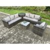 Fimous Rattan Garden Furniture Sofa Set with Armchair Square Coffee Table Side Table Indoor Outdoor 7 Seater Rattan Set Dark Grey Mixed