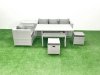 Fimous Rattan Garden Furniture Dining Set 6 Seater Lounge Sofa Chair Dining Table Set with 2 Small Footstools Side Table Light Grey Mixed