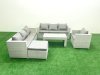 Fimous Wicker PE Rattan Sofa Garden Furniture Set with Oblong Coffee Table Armchair Big Footstool Light Grey Mixed