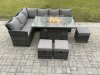 Fimous Rattan Garden Furniture High Back Corner Sofa Gas Fire Pit Dining Table Sets Gas Heater with 3 Small Footstools 9 Seater Dark Grey Mixed