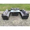 Fimous Rattan Garden Furniture Set with Fire Pit Table 4 Pieces Outdoor Lounge Sofa Set Dark Grey Mixed