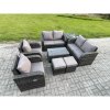 Fimous 8 Seater Rattan Garden Furniture Set Patio Outdoor Lounge Sofa Set with Rectangular Coffee Table 2 Small Footstools Love Sofa Side Table Dark Grey Mixed