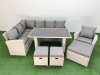 Fimous 10 Seater Wicker Rattan Corner Sofa Sets Outdoor Garden Furniture Sets with Rectangular Dining Table Lounge Sofa 3 Footstools Armchair Light Grey