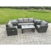 Fimous Wicker PE Rattan Garden Furniture Set Outdoor Lounge Sofa Set with Reclining Chair Coffee Table 2 Side Tables Dark Grey Mixed