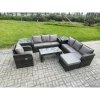 Fimous 8 Seater Outdoor Lounge Sofa Set Rattan Garden Furniture Set with Rectangular Coffee Table Big Footstool 3 Seater Sofa 2 Side Tables Dark Grey Mixed