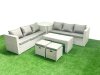 Fimous 8 Seater Garden Outdoor Rattan Furniture Set Rattan Garden Sofa Oblong Coffee Table with 2 Small Footstool Side Table Light Grey Mixed