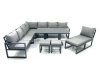 Fimous 11 Seater Outdoor Aluminum Garden Furniture Set Corner Sofa 3 Footstools Rising Lifting Dining Table Sets Dark Grey
