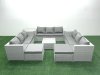 Fimous Rattan Garden Outdoor Furniture Set 11 Seater Rattan Garden Sofa Set with 2 Big Footstools Side Table Light Grey Mixed